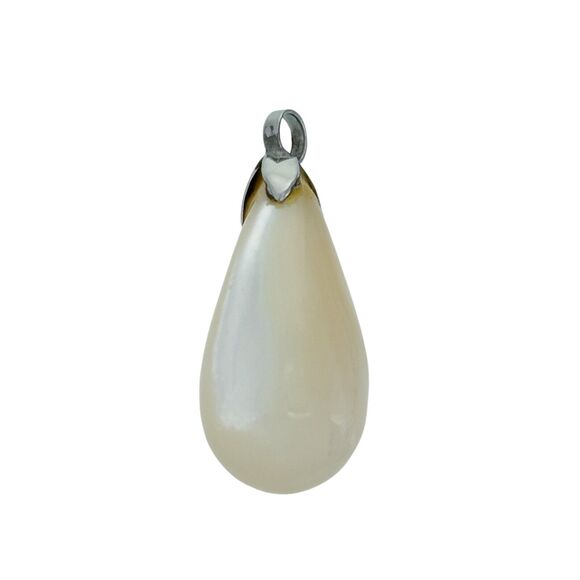 Vintage Silver Tone White Agate Teardrop Pendant - Picture 3 of 5